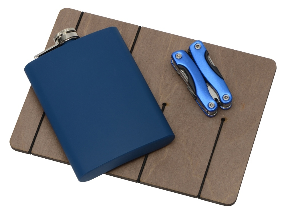 Подарочный набор с флягой и мультитулом «Путешественник», синий, металл, soft touch