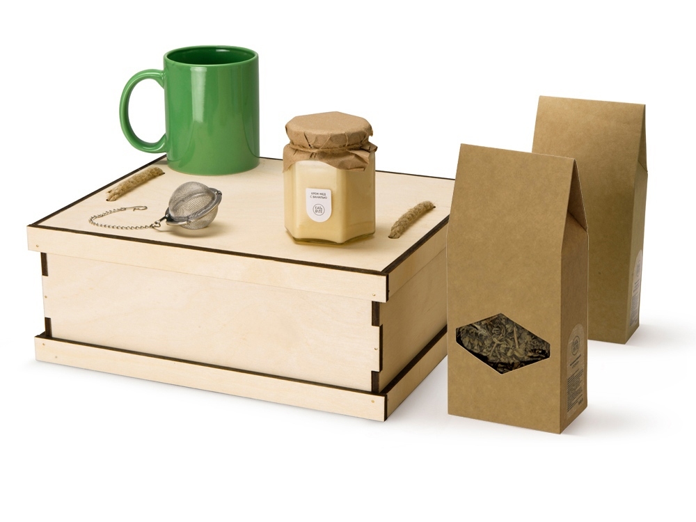 Подарочный набор «Tea Duo Deluxe», коричневый, зеленый, дерево, металл, керамика