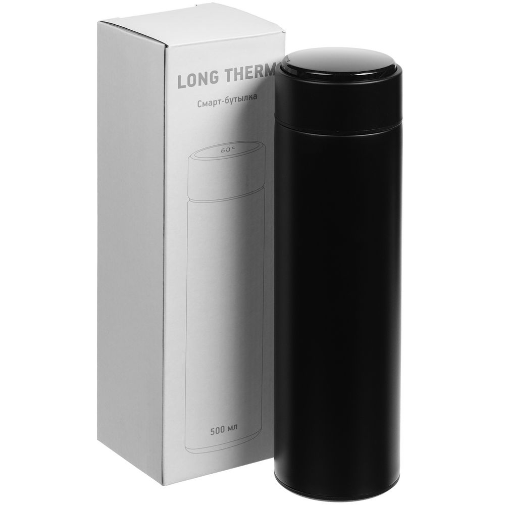 Смарт-бутылка с заменяемой батарейкой Long Therm, черная, черный, металл, нержавеющая сталь