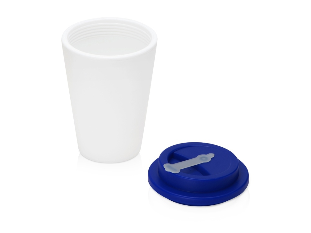 Пластиковый стакан с двойными стенками «Take away», синий, белый, пластик, силикон
