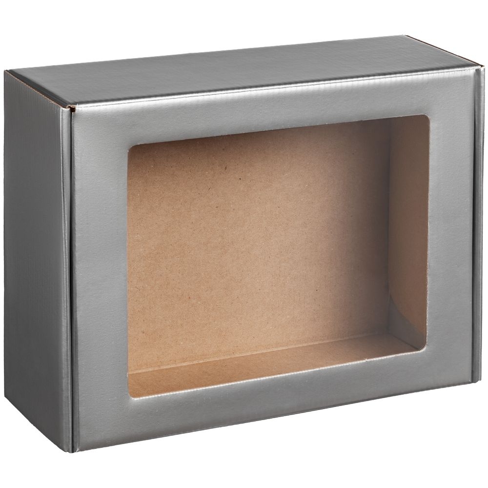 Коробка с окном Visible, серебристая, серебристый, микрогофрокартон; пвх