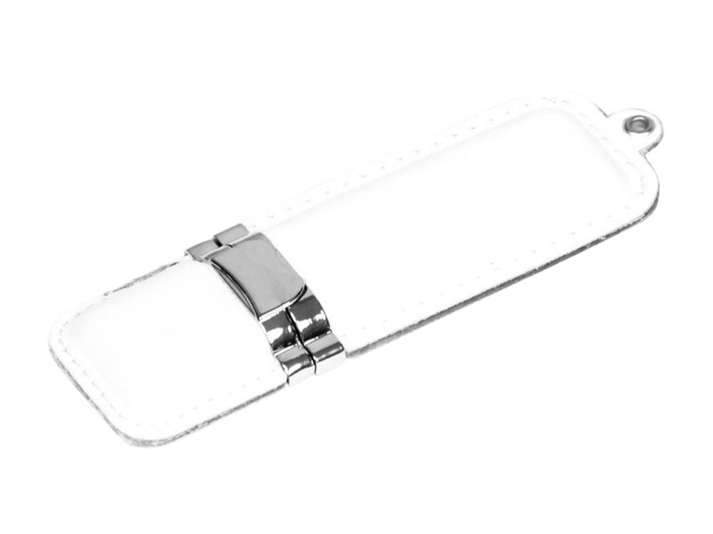 USB 2.0- флешка на 4 Гб классической прямоугольной формы, белый, серебристый, кожа