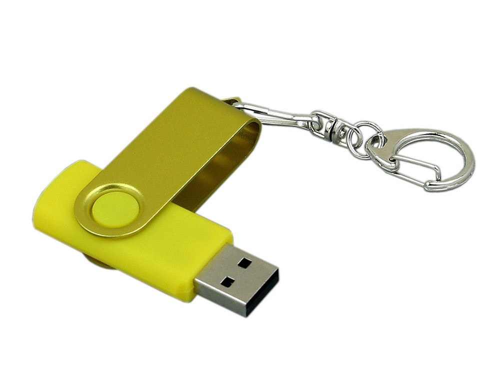 USB 2.0- флешка промо на 64 Гб с поворотным механизмом и однотонным металлическим клипом, желтый, пластик, металл