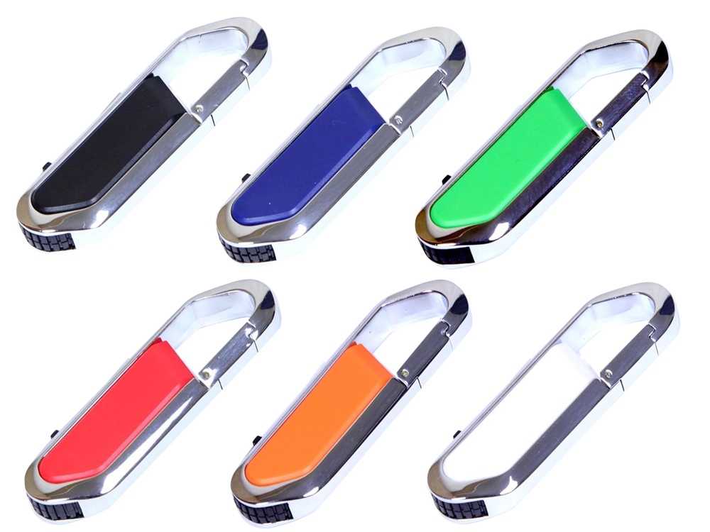USB 2.0- флешка на 32 Гб в виде карабина, красный, серебристый, пластик, металл