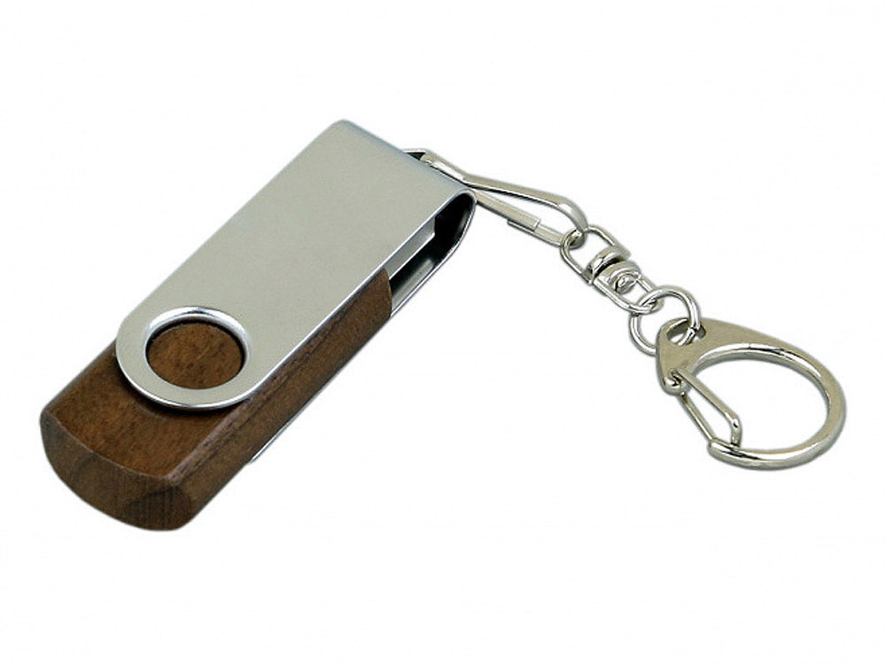 USB 3.0- флешка промо на 128 Гб с поворотным механизмом, коричневый, серебристый, дерево, металл