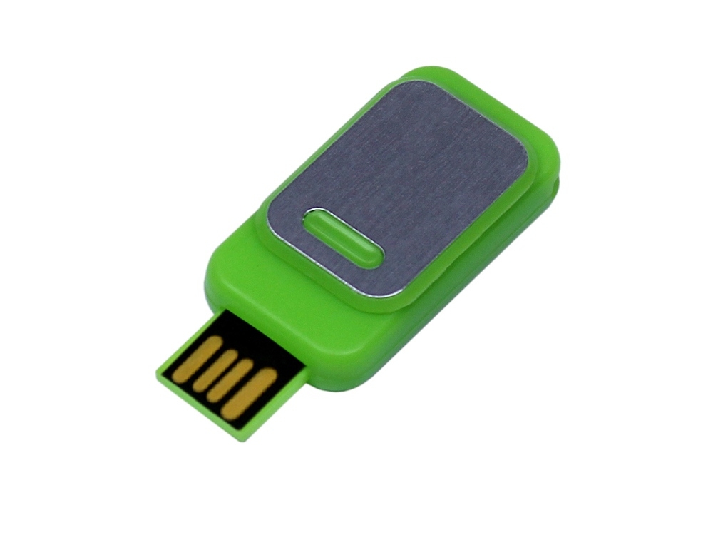 USB 2.0- флешка промо на 8 Гб прямоугольной формы, выдвижной механизм, зеленый, пластик