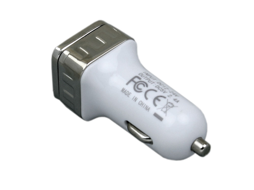Квадратная автомобильная зарядка на 2 USB-порта, серебристый, металл
