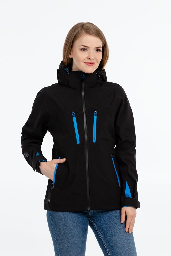 Куртка софтшелл женская Patrol, черная с синим, черный, 240 г/м², полиэстер 100%; вставки - полиэстер 100%, джерси; софтшелл