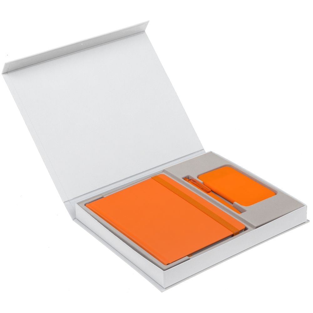 Коробка Daily Touch под ежедневник, аккумулятор и ручку, белая, белый, переплетный картон; покрытие софт-тач