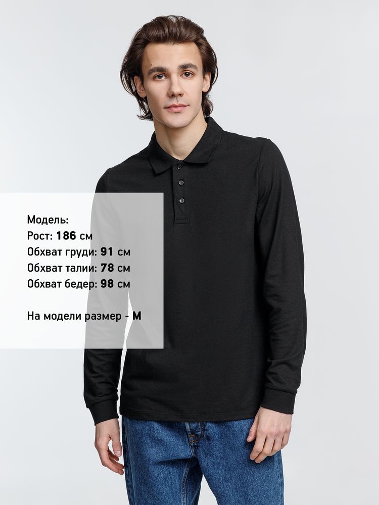 Рубашка поло с длинным рукавом Prime LSL, черная, черный, полиэстер 65%; хлопок 35%, плотность 200 г/м²; пике