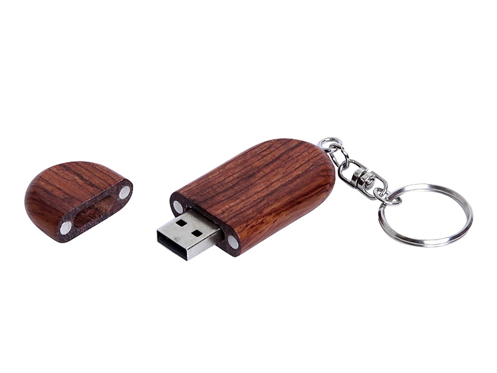 USB 2.0- флешка на 64 Гб овальной формы и колпачком с магнитом, коричневый, дерево