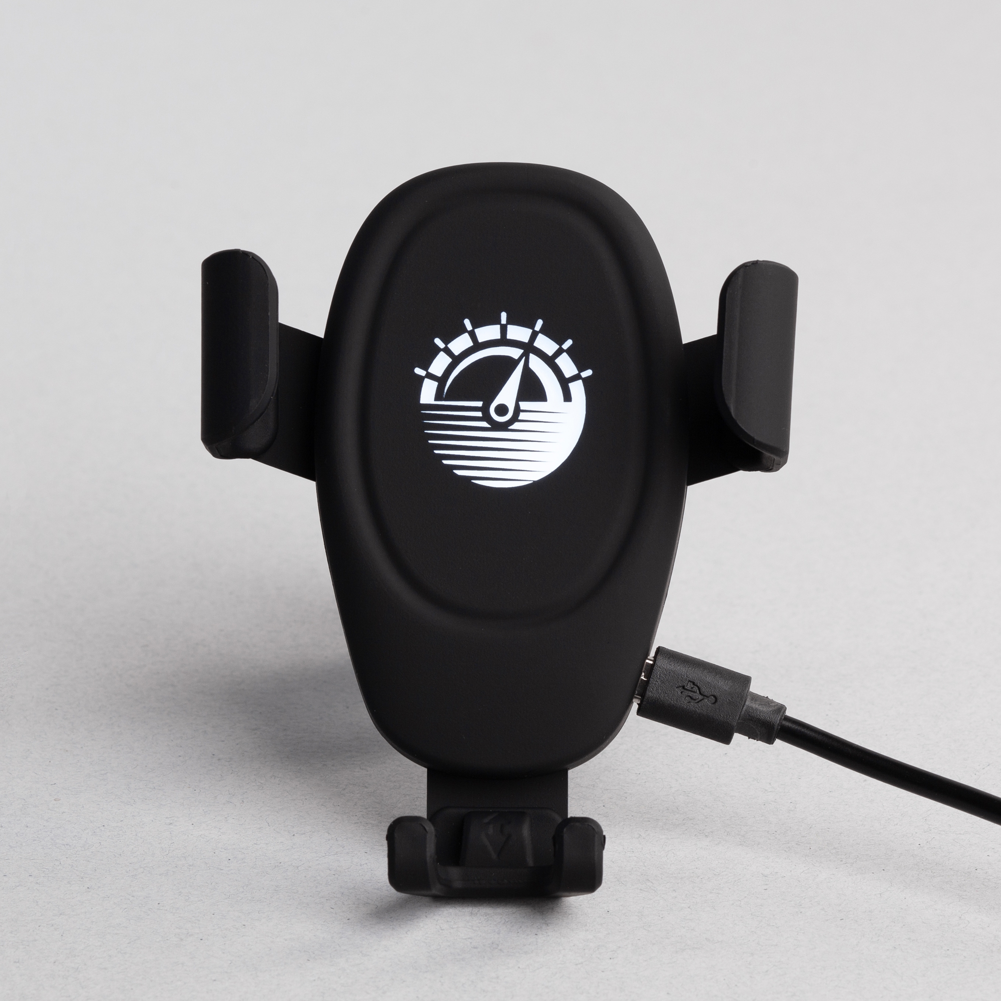 Автомобильное беспроводное (10W) зарядное устройство "Clamp SOFTTOUCH" с подсветкой логотипа, черный, абс-пластик/soft touch
