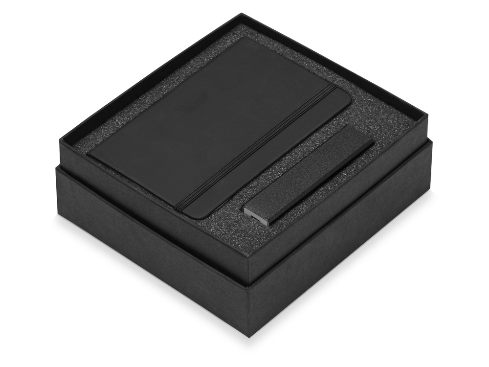Подарочный набор To go с блокнотом А6 и зарядным устройством, черный, пластик