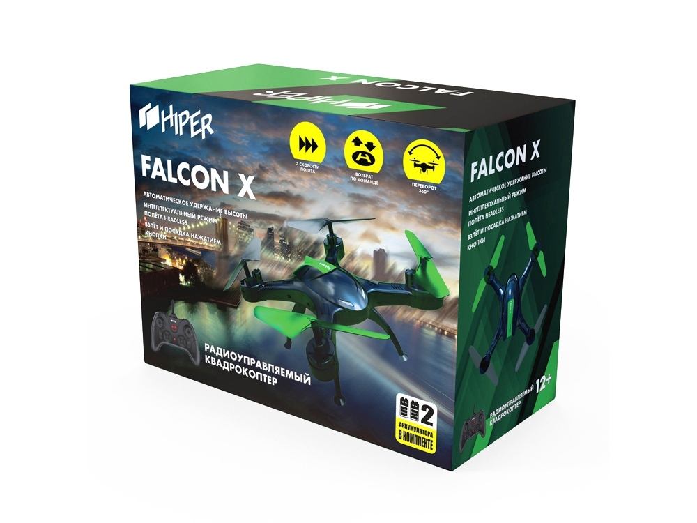 Радиоуправляемый квадрокоптер «FALCON X», черный, зеленый, пластик