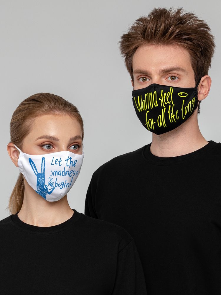 Набор масок для лица с термонаклейками Crazy World, лицевая часть - полиэстер 100%; подкладка - хлопок 100%