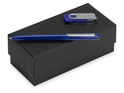 Подарочный набор Skate Mirror с ручкой и флешкой, синий, soft touch