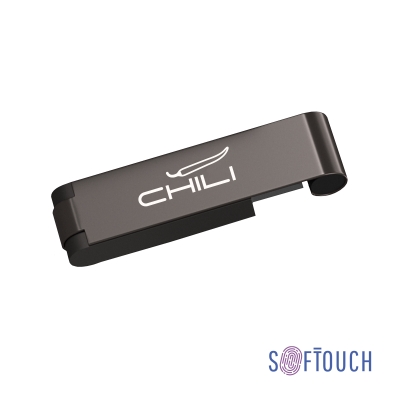 Флеш-карта "Case" 8GB, титаниум с черным, металл/soft touch