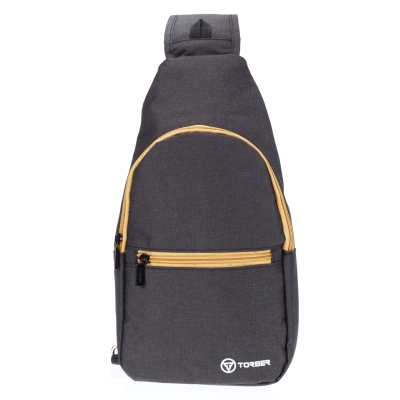 Рюкзак TORBER с одним плечевым ремнем, чёрный/бежевый, полиэстер 300D, 33 х 17 х 6 см, бежевый