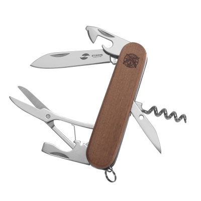 Нож перочинный Stinger, 90 мм, 11 функций, материал рукояти: древесина сапеле, коричневый