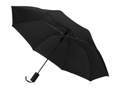 Зонт складной «Flick», черный, полиэстер, soft touch