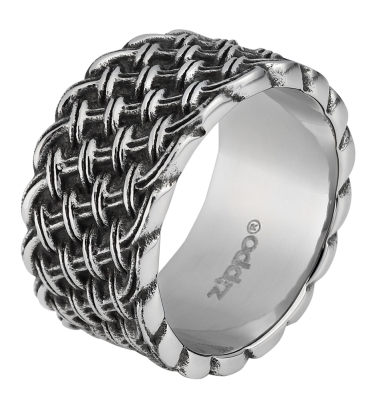 Кольцо ZIPPO, серебристое, с плетёным орнаментом, нержавеющая сталь, диаметр 21 мм, серебристый