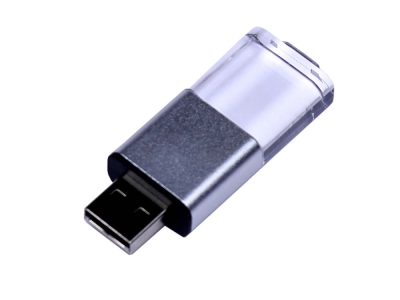 USB 2.0- флешка промо на 16 Гб прямоугольной формы, выдвижной механизм, черный, пластик