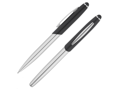 Набор «DOUBLETTE»: ручка шариковая, ручка роллер, черный, серебристый, металл