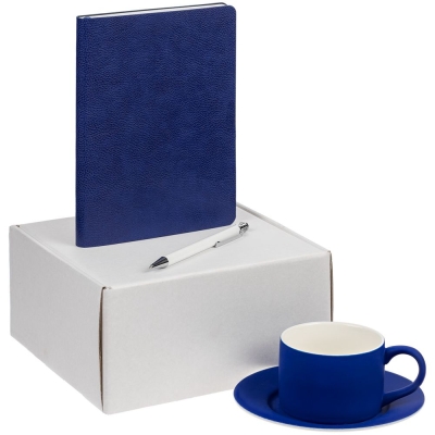 Набор Best Lafite, синий, синий, ежедневник - искусственная кожа; чайная пара - фарфор, покрытие соф-тач; ручка - алюминий; коробка - микрогофрокартон