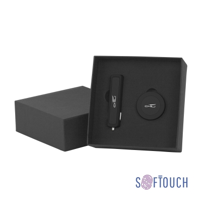 Набор автомобильное зарядное устройство "Slam" + магнитный держатель для телефона "Allo" в футляре, покрытие soft touch, черный, металл/пластик/soft touch