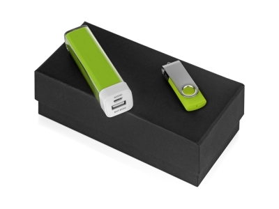 Подарочный набор Flashbank с флешкой и зарядным устройством, зеленый, пластик