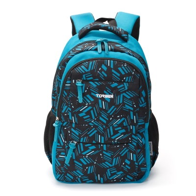 Рюкзак TORBER CLASS X, голубой с орнаментом, полиэстер, 45 x 30 x 18 см, голубой