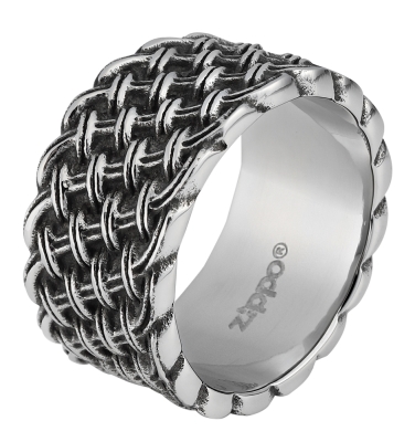Кольцо ZIPPO, серебристое, с плетёным орнаментом, нержавеющая сталь, 1,2x0,2 см, диаметр 19,1 мм, серебристый