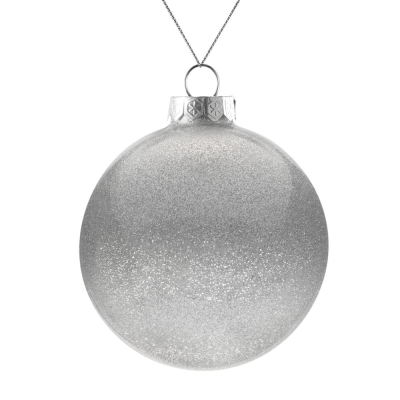 Елочный шар Finery Gloss, 10 см, глянцевый серебристый с глиттером, серебристый