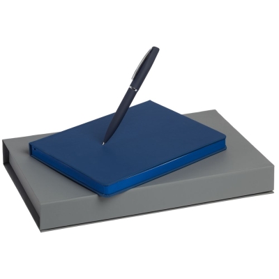 Набор Shall, синий, синий, ежедневник - искусственная кожа; ручка - металл; покрытие софт-тач; коробка - картон