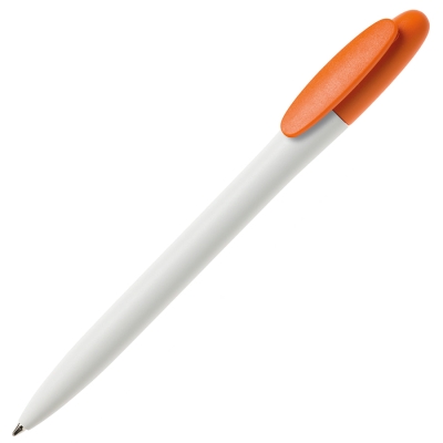 Ручка шариковая BAY, белый корпус/оранжевый клип, непрозрачный пластик, оранжевый, пластик