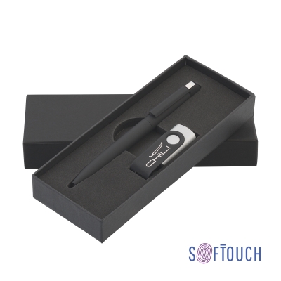 Набор ручка + флеш-карта 16 Гб в футляре, покрытие soft touch, черный, металл/soft touch