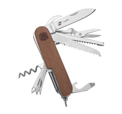 Нож перочинный Stinger, 89 мм, 15 функций, материал рукояти: древесина сапеле, в блистере, коричневый