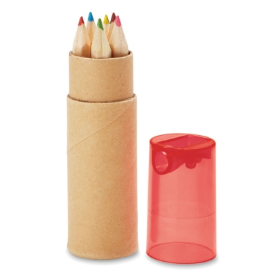 6 цветных карандашей, красный, дерево