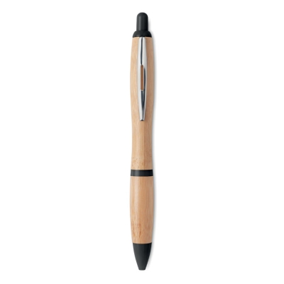Ручка шариковая из бамбука и пл, черный, бамбук