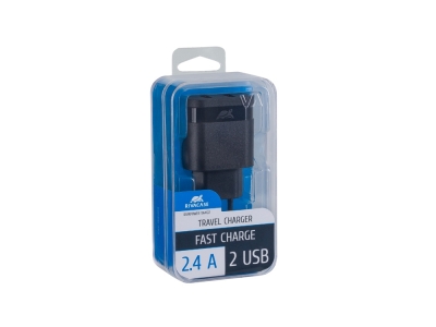 Сетевое зарядное устройство, 2 USB/2.4 A, черный, пвх