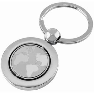 Брелок "Земной шар"; серебристый; 7х3,4х0,4 см; металл; лазерная гравировка, серебристый, металл