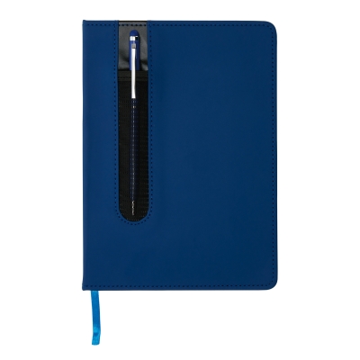 Блокнот для записей Deluxe формата A5 и ручка-стилус, синий, бумага; нержавеющая сталь