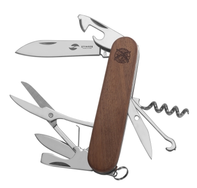 Нож перочинный Stinger, 90 мм, 13 функций, материал рукояти: древесина сапеле, коричневый