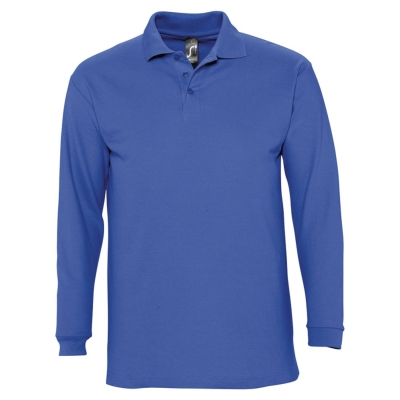 Рубашка поло мужская с длинным рукавом Winter II 210 ярко-синяя, синий, хлопок