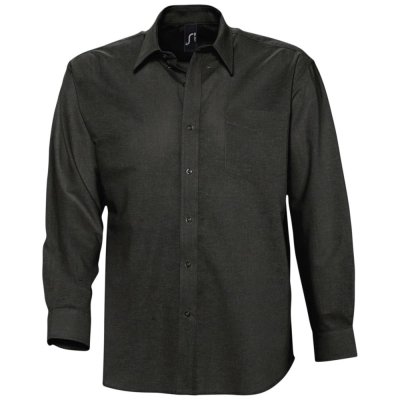 Рубашка мужская с длинным рукавом Boston, черная, черный, хлопок 70%; полиэстер 30%, плотность 135 г/м²