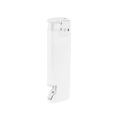 Зажигалка пьезо ISKRA с открывалкой, белая, 8,2х2,5х1,2 см, пластик/тампопечать, белый, пластик