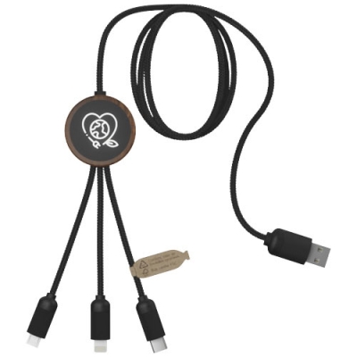 SCX.design C36 Зарядный кабель 3 в 1 из переработанного rPET-пластика со светящимся логотипом и округлым бамбуковым корпусом, коричневый