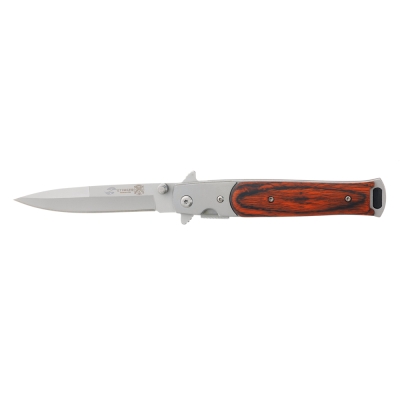 Нож складной Stinger, 100 мм, (серебристый), материал рукояти: сталь/дерево (серебристо-коричневый), коричневый