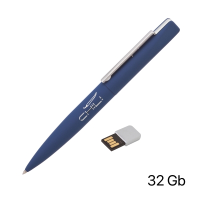 Ручка шариковая "Callisto" с флеш-картой 32Gb, покрытие soft touch, синий, металл/пластик/soft touch