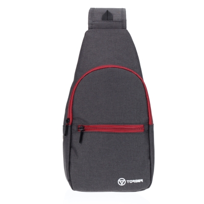 Рюкзак TORBER с одним плечевым ремнем, чёрный/бордовый, полиэстер 300D, 33 х 17 х 6 см, бордовый